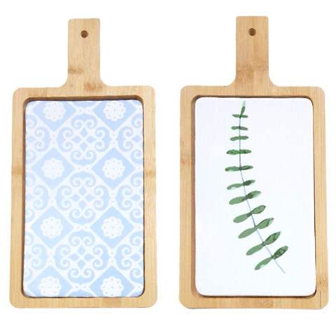 Tabla para picadas de bamboo con plato de cerámica extraíble Tabla Para Picadas De Bamboo Con Plato De Cerámica Extraíble