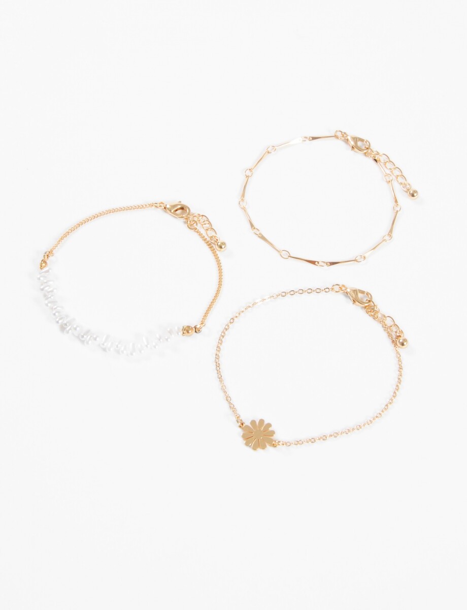 Pulsera triple perlas - dorado 