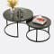 Mesa Auxiliar Circular Doble Chica Marmolado Negro y Blanco