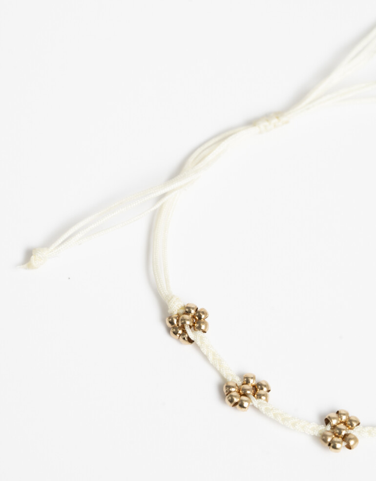 Pulseras Flexibles Cordón Pulsera Con Cordón Y Flores - Dorado