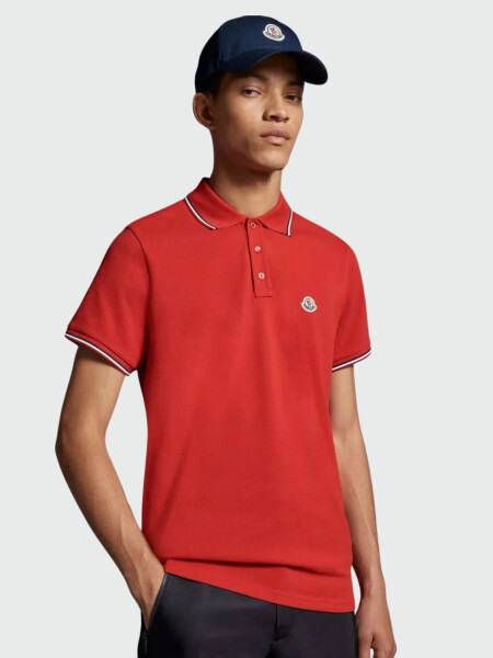 Moncler -Remera polo de algodón manga corta Rojo
