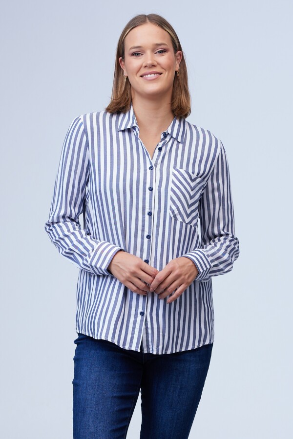 Camisa Lineas BLANCO/AZUL