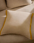 Almohadón Suerta 100% lino beige y mostaza 45 x 45 cm