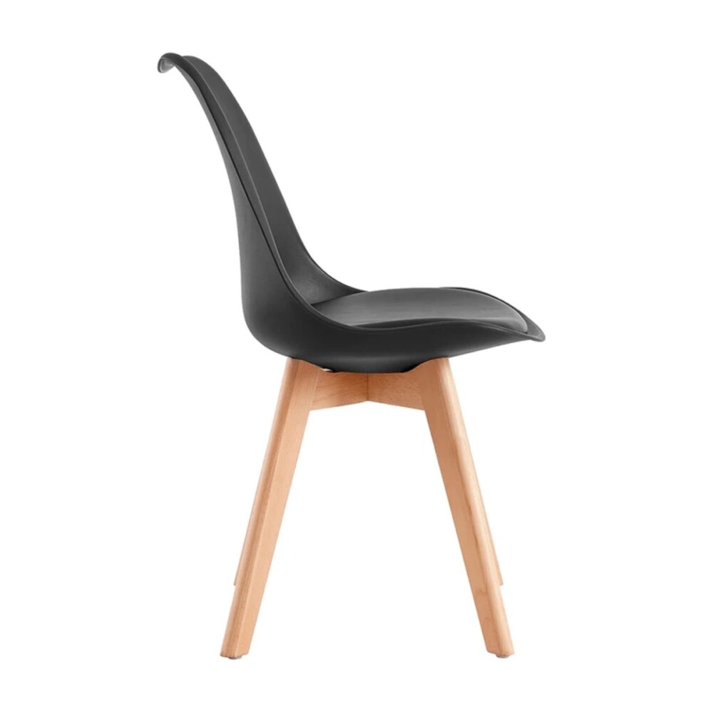 Silla Eames Tapizada Eco Cuero Acolchada Patas Madera Negro