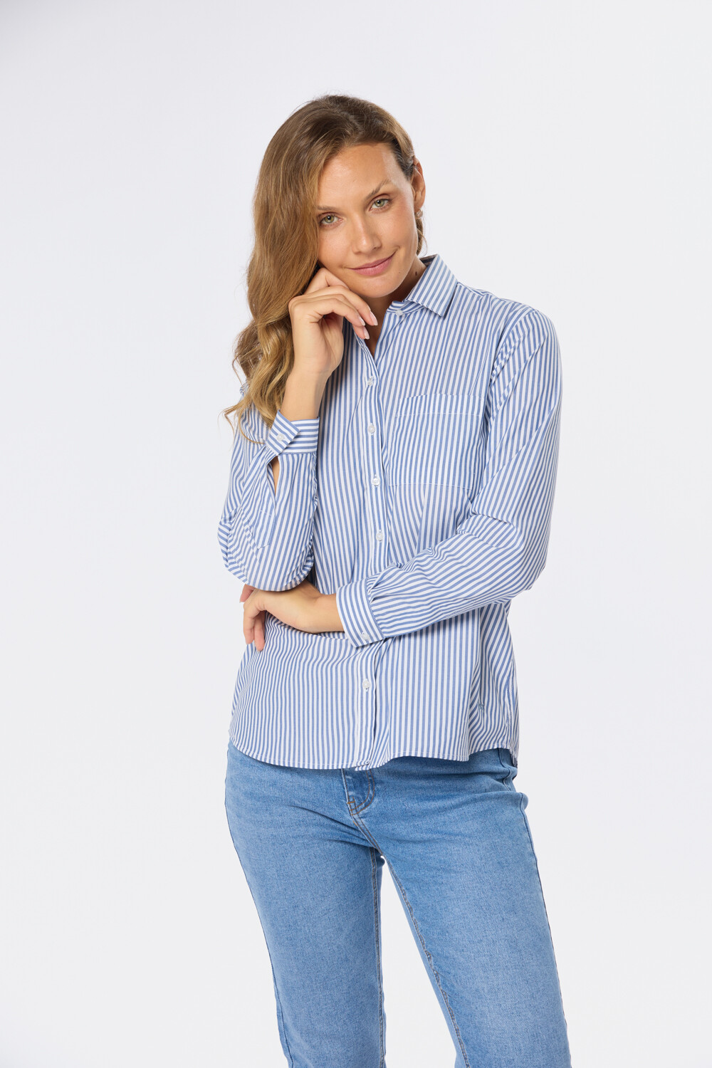 CAMISA HOLGADA RAYADA Azul