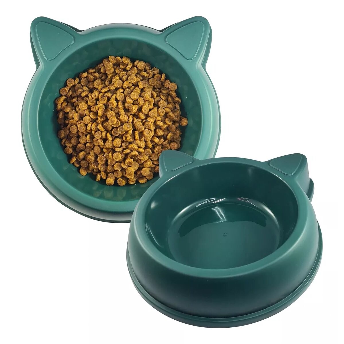Set Platos X2 Comedero y Bebedero Mascotas Gatos Comida Agua - Variante Color Verde 