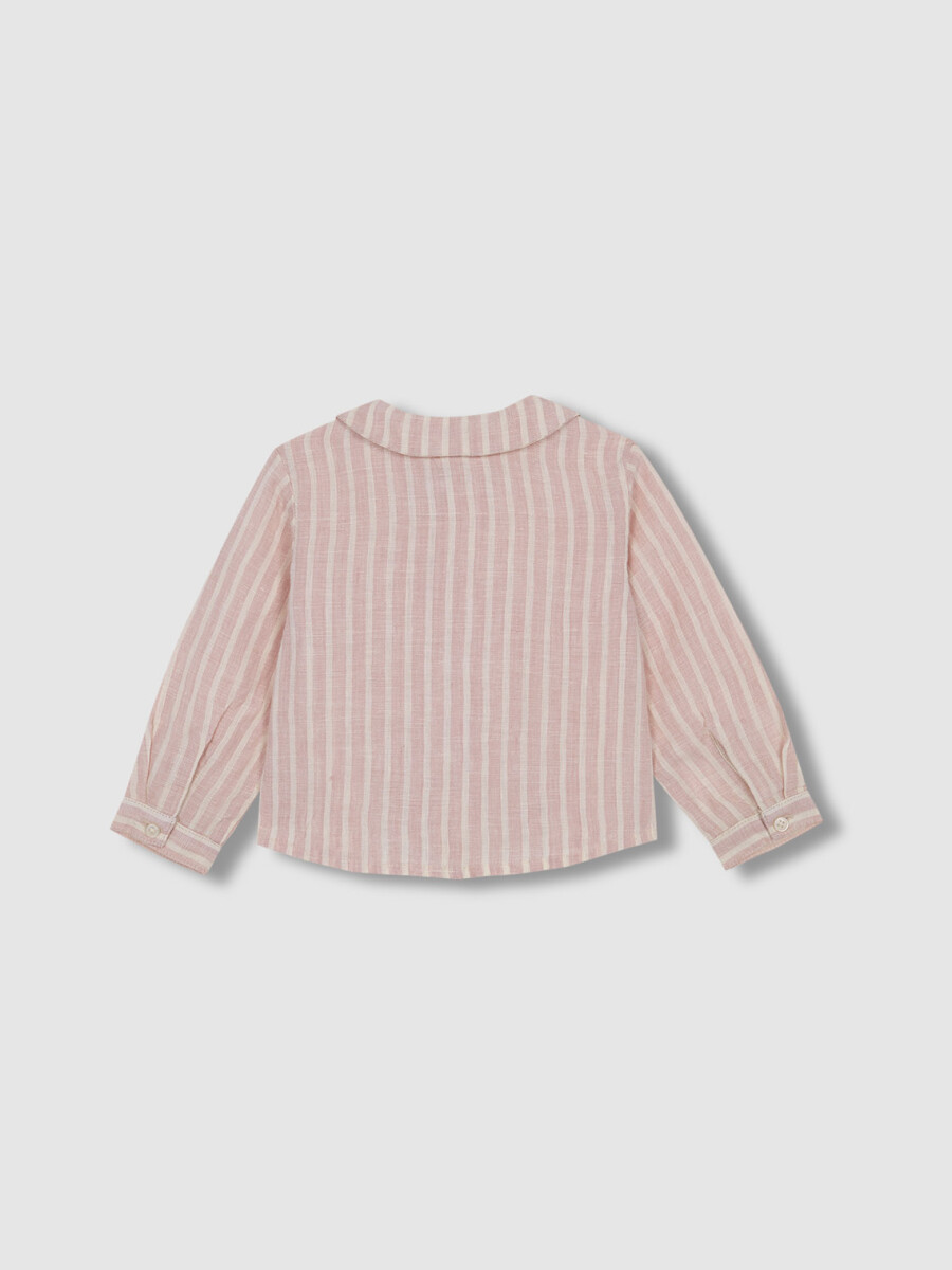 Camisa Cuello Bebe Rayas Rosa Suave