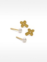 Set De Aros Con Perlas De Agua Dulce - Plata De Ley 925 dorado