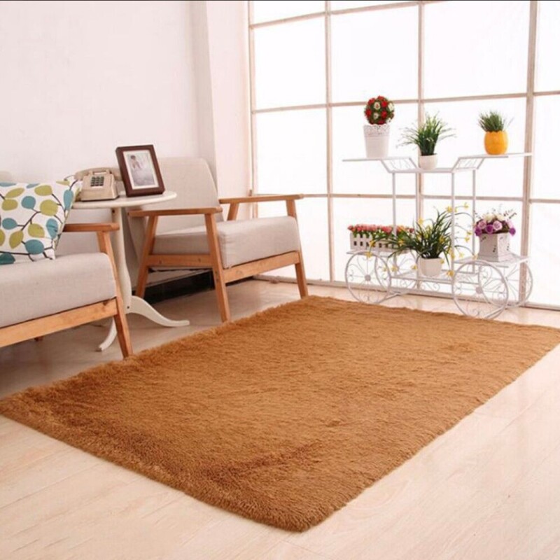 Alfombra Peluda Shaggy Pelo Alto Antideslizante Premium Color Marrón claro
