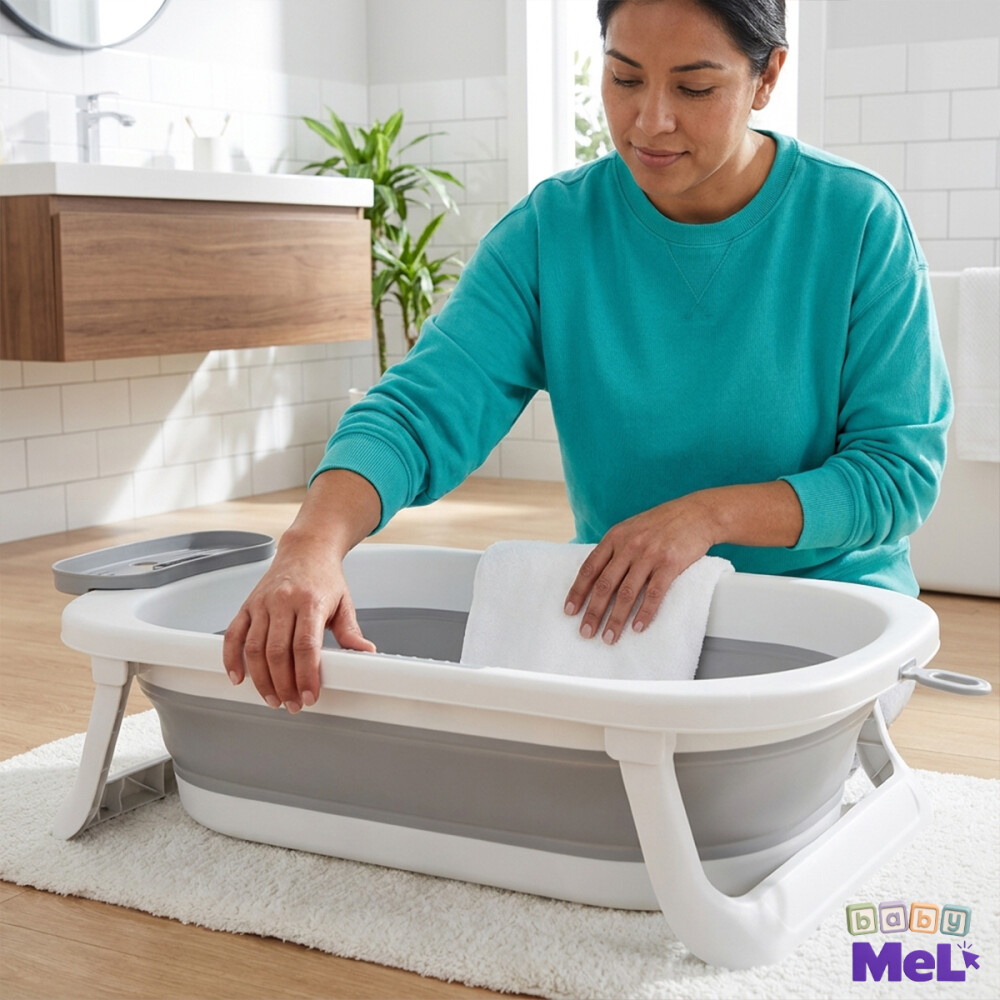 Bañito Para Bebé Plegable Con Termómetro Gris