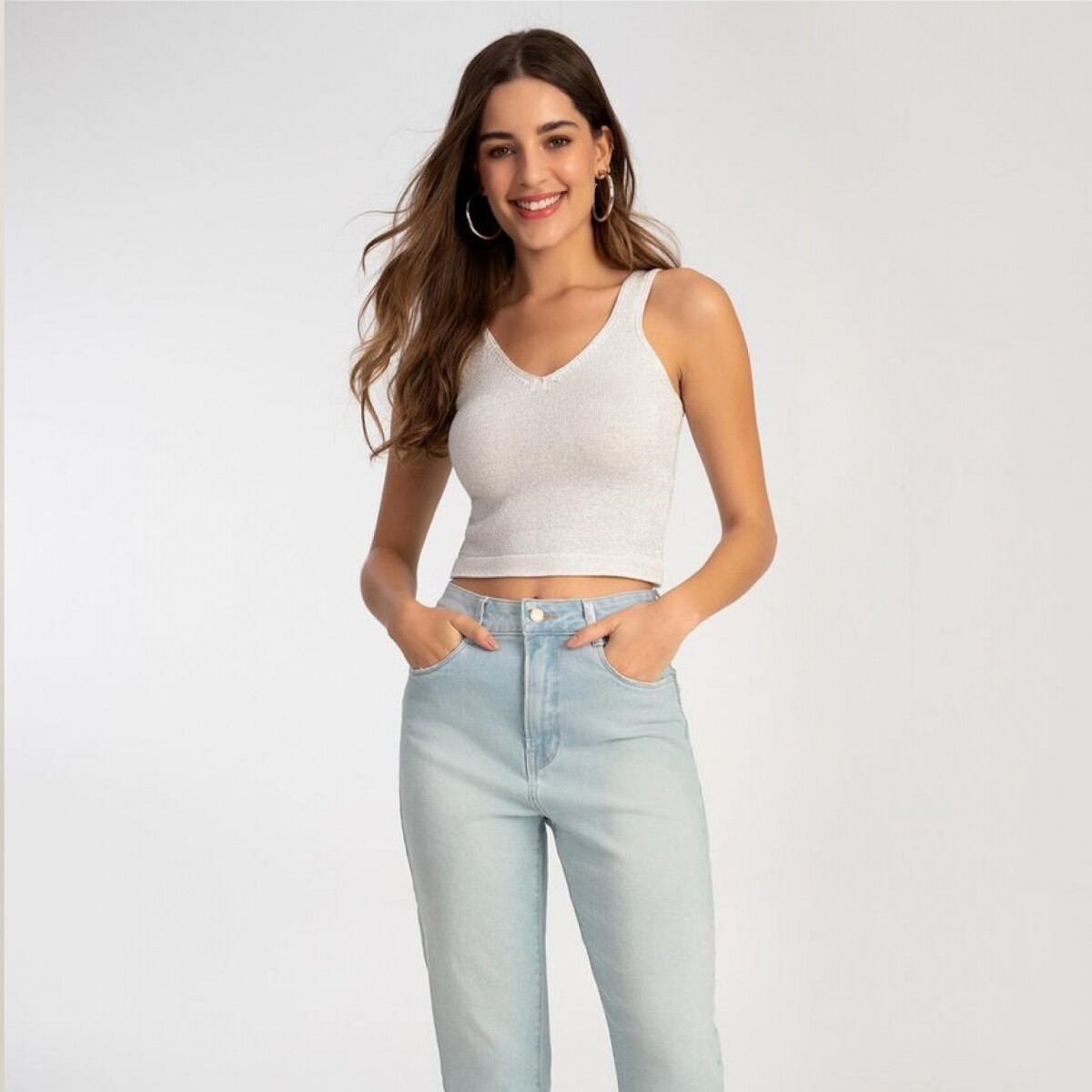 Pantalón Recto Detalles Metálicos - Azul 
