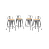 Pack 4 Taburetes Tolix con Respaldo y Asiento de Madera Lumax Gris
