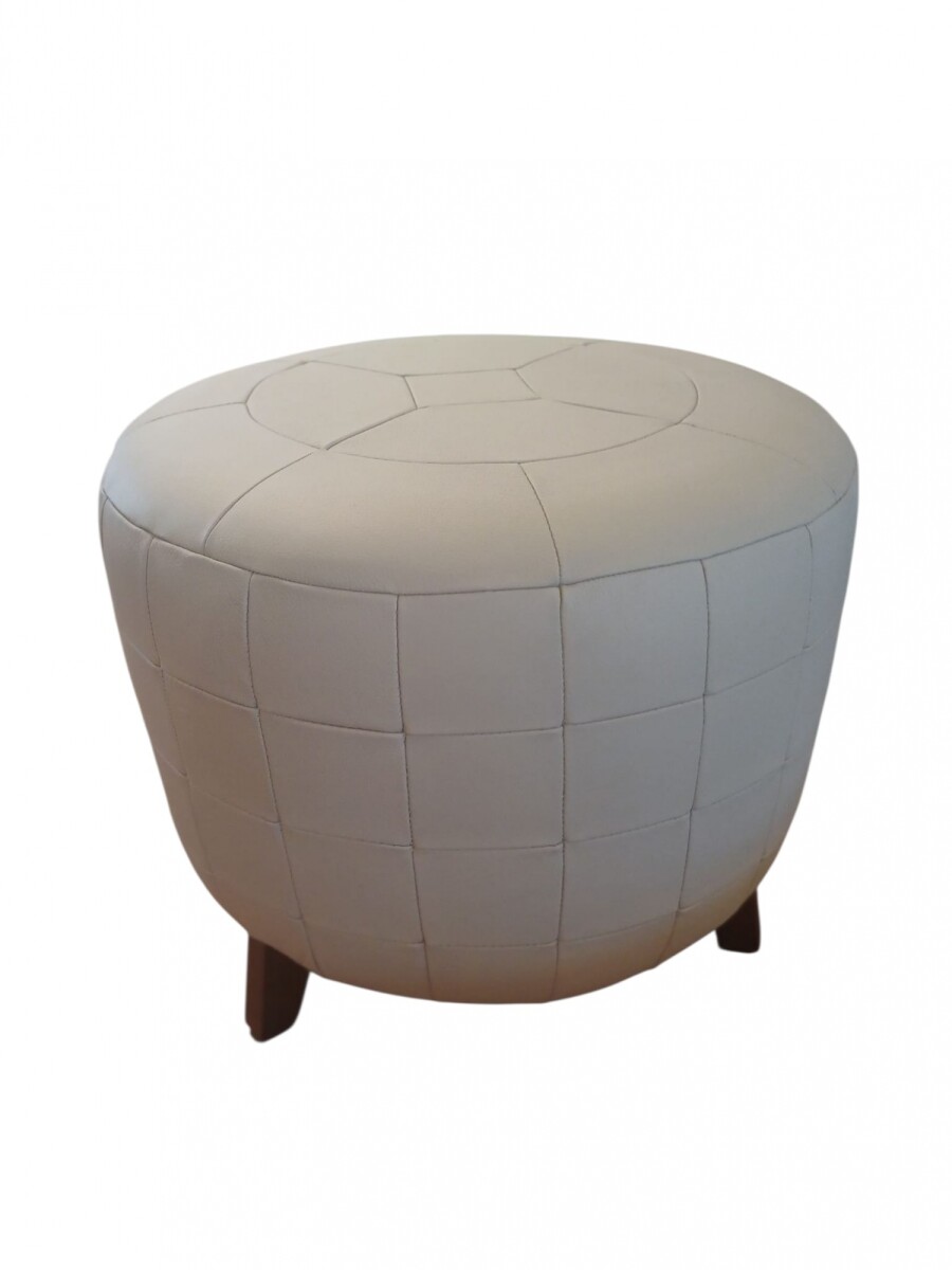 Puff cuero natural Patchwork c/ patas de madera 50cm diámetro 