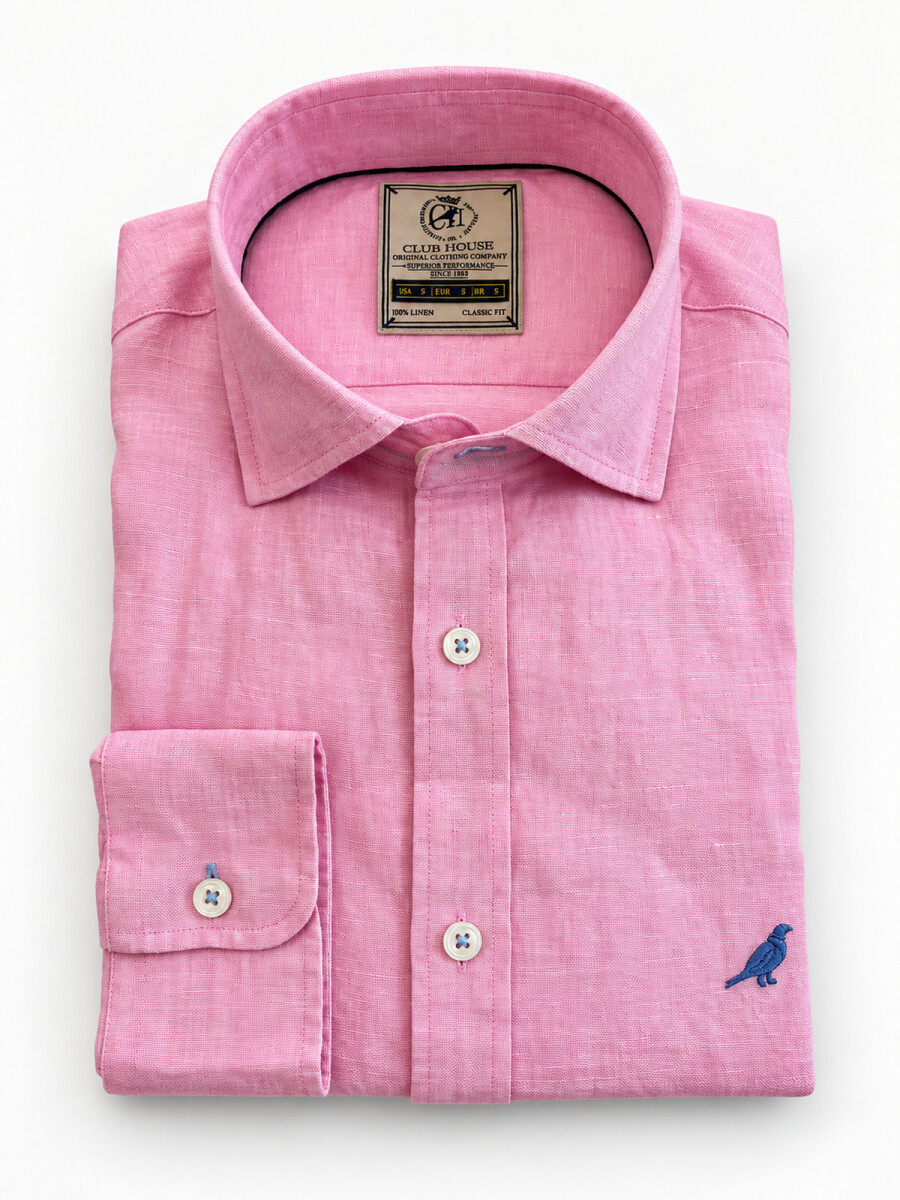 Camisa lino Short Collar - Pink Melange 