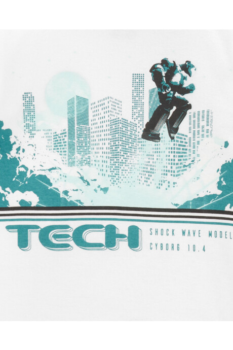 Pijama cuatro piezas de algodón, dos bermudas y dos remeras manga corta diseño robot Sin color