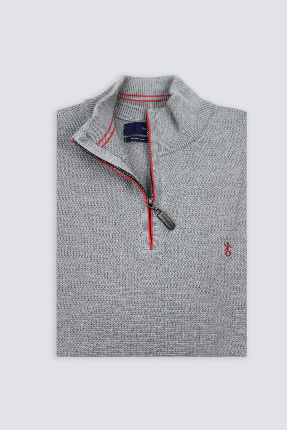 Remera Medio Cierre Apolo Gris con Coral
