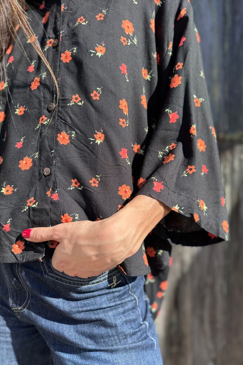 Camisa Flora Estampado naranja