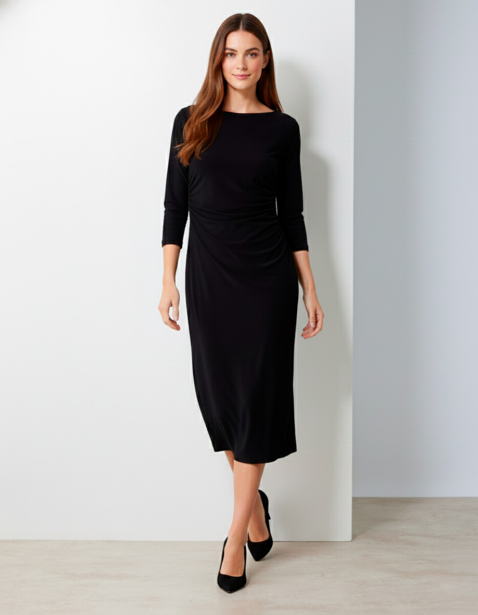 Vestido Midi Frunces - Negro 