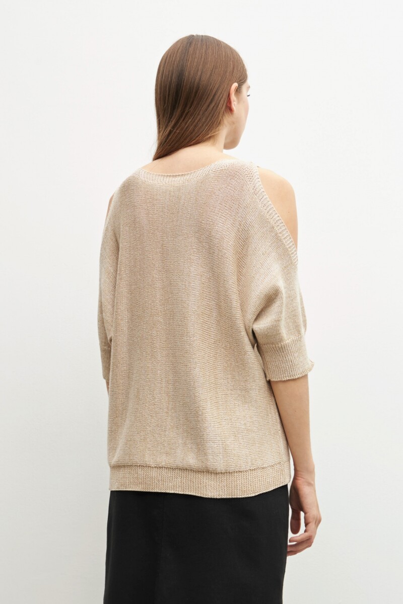 Sweater lurex hombros descubiertos beige