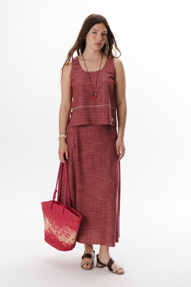 FALDA LINO RAYA ROJO