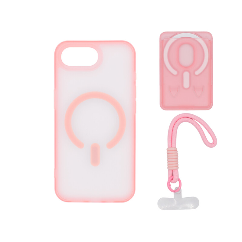 Protector para iPhone 16e correa + tarjetero color rosa Protector Para Iphone 16e Correa + Tarjetero Color Rosa