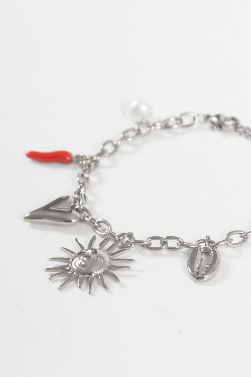 Pulsera dijes sol chilly acero plateado