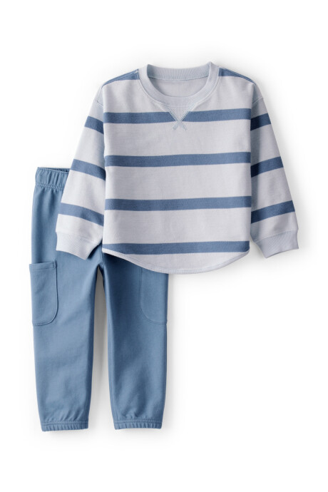 Set dos piezas de algodón, pantalón y buzo a rayas, azul Sin color
