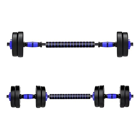 Set 2 Mancuernas Lumax + Barra 2 en 1 + 30kg Discos Pesas Azul