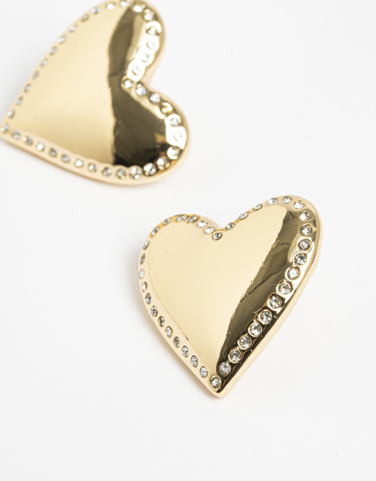 Aros Pasantes Metal Aros Pasantes Corazón Strass - Dorado