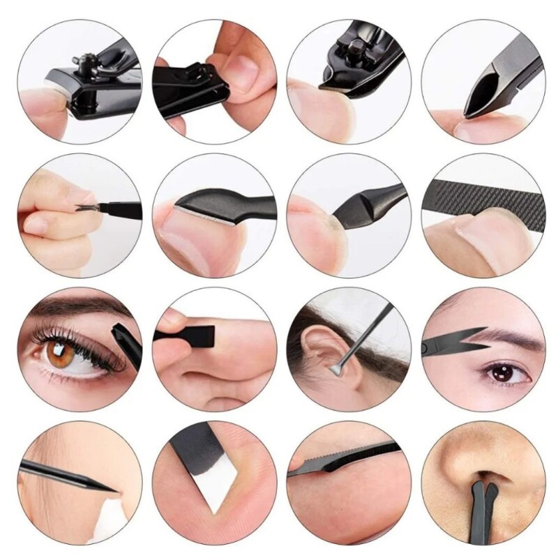 Set Manicura Pedicura Cortauñas Estuche 16 Piezas Accesorios Color Gris Set Manicura Pedicura Cortauñas Estuche 16 Piezas Accesorios Color Gris