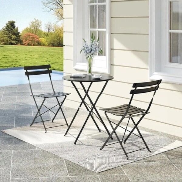 Set Juego Jardín Balcón Bistró Plegable Metal 3 Piezas Negro 1