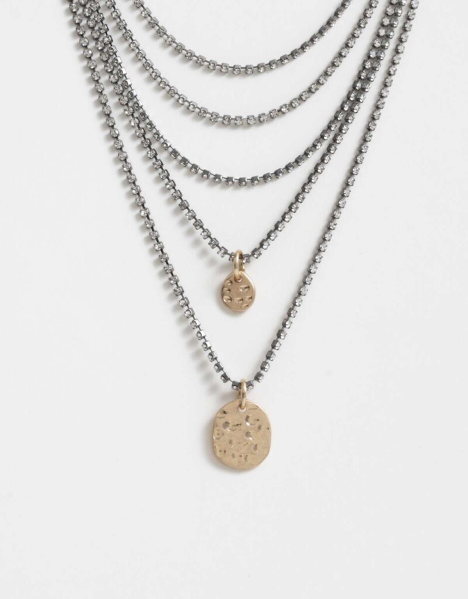 Collar Multilayer Con Dije - Plateado Hematite 