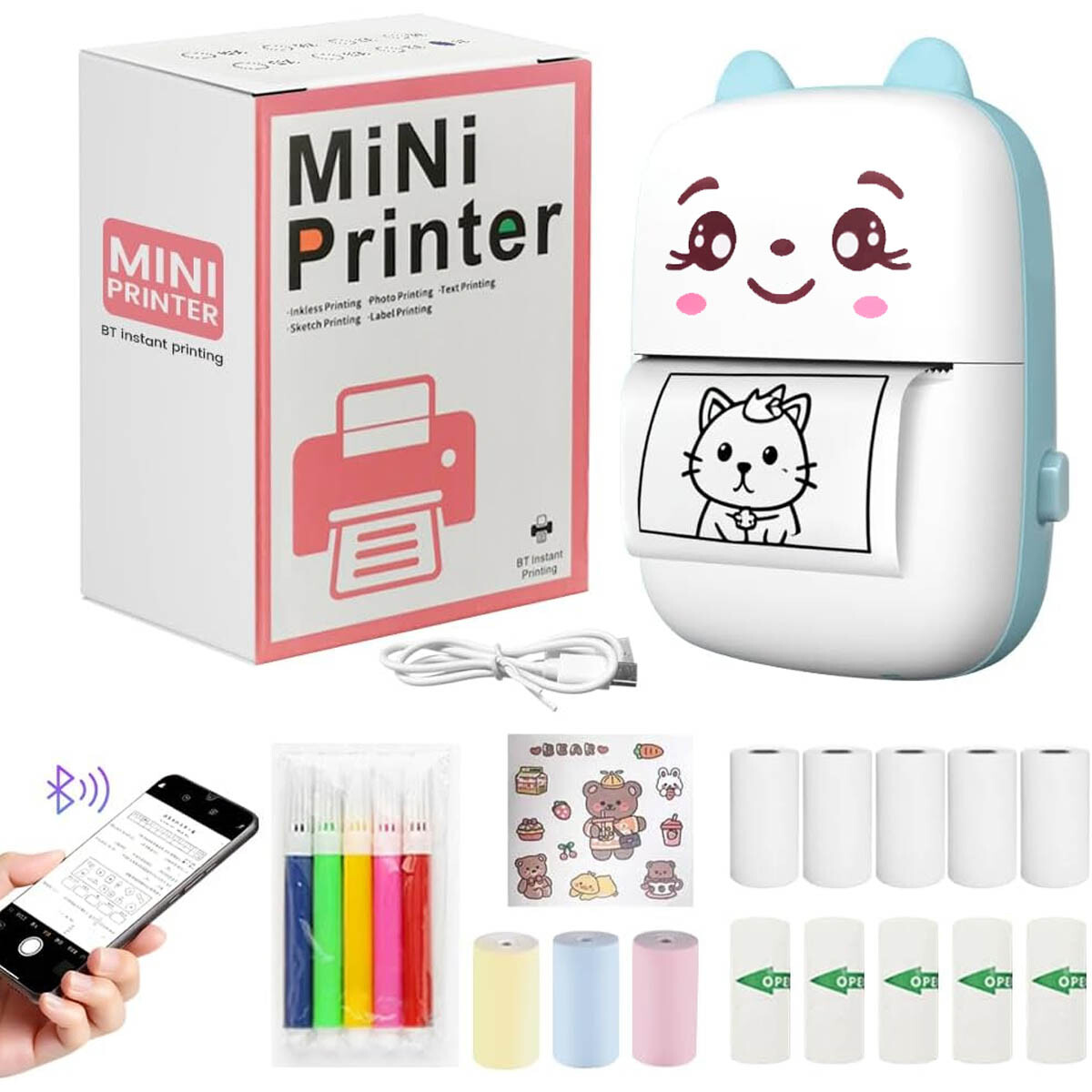 Mini Impresora Térmica Portátil USB + 13 Rollos Fotos 