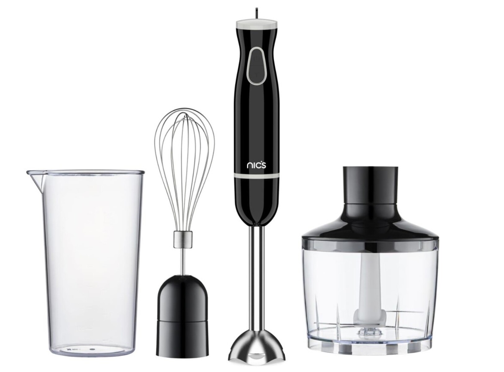 Mixer de Mano 4 en 1 600W | Batidora, Picadora y Batidor | Vaso 800 ml 