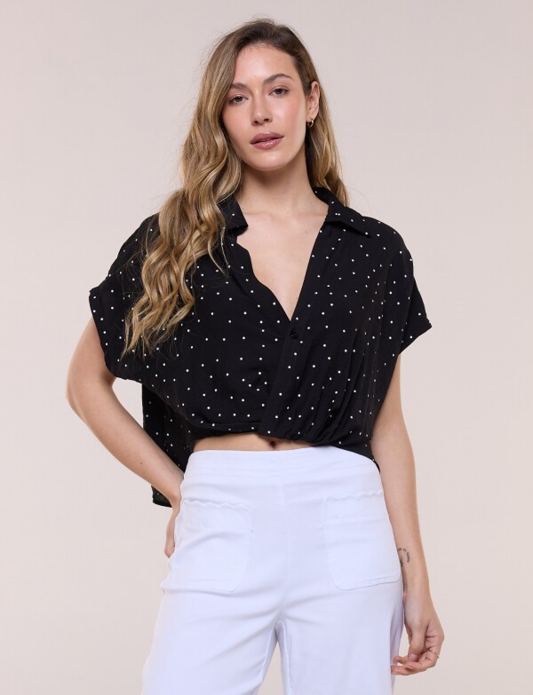 Blusa Crop Cruzada Con Lunares NEGRO/BLANCO