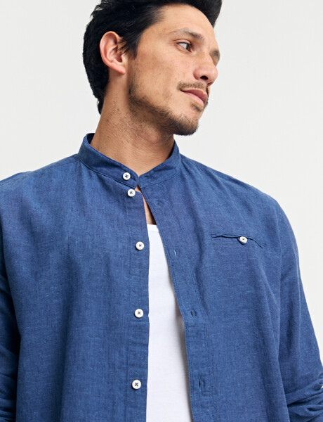 011954 CAMISA HARRINGTON LABEL LINO Azul Piedra