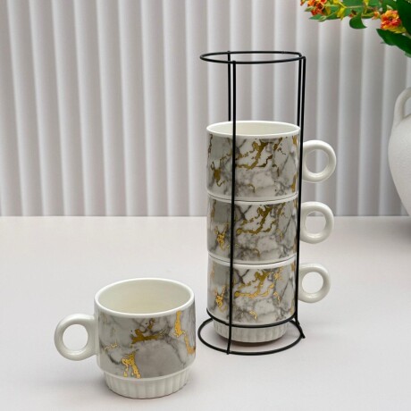 Juego De 4 Tazas Cerámica Apilables Base Metálica 250 ml. Juego De 4 Tazas Cerámica Apilables Base Metálica 250 ml.