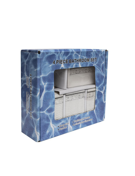 SET BAÑO 4PZAS CERAMICA BLANCO/FAJA GRIS SET BAÑO 4PZAS CERAMICA BLANCO/FAJA GRIS