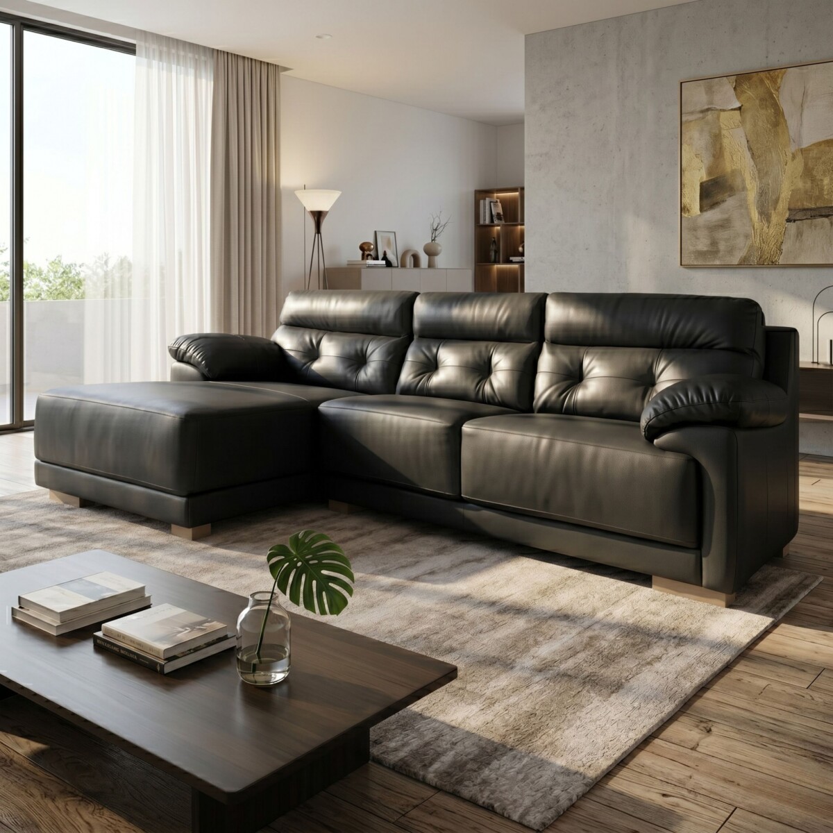 Sofá Albany - 3 cuerpos - Negro - Chaise Derecho 