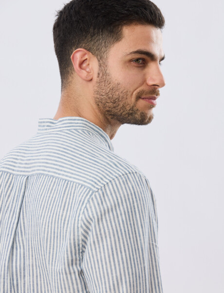 CAMISA RAYADA DE LINO CUELLO MAO Denim