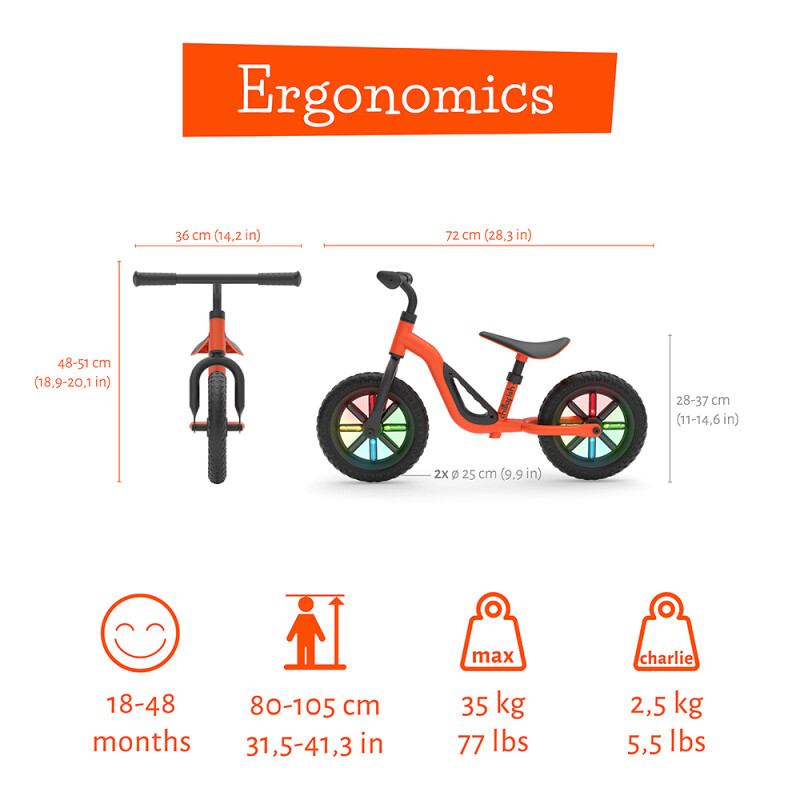 Bicicleta De Equilibro con luces 10´ +18 Meses Naranja