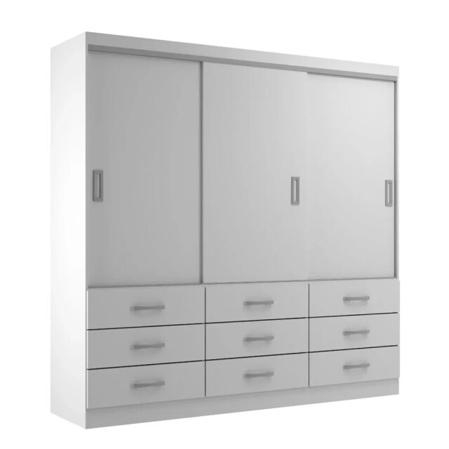 Ropero Armario Puertas Corredizas Cajones Estantes Percheros BLANCO
