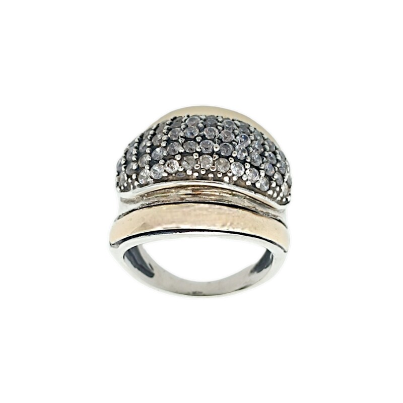 Anillo Cúpula-Plata y Oro-Piedra Zirconia-AN5365 conpiedra