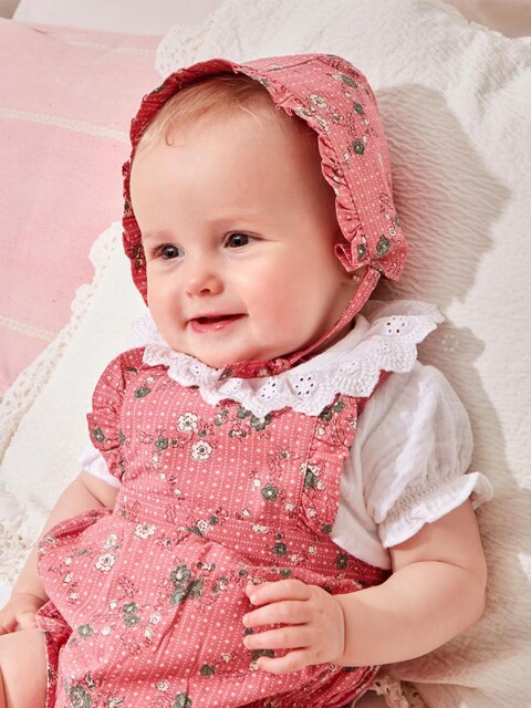 Capota Estampado De Flores Con Volante Rosa