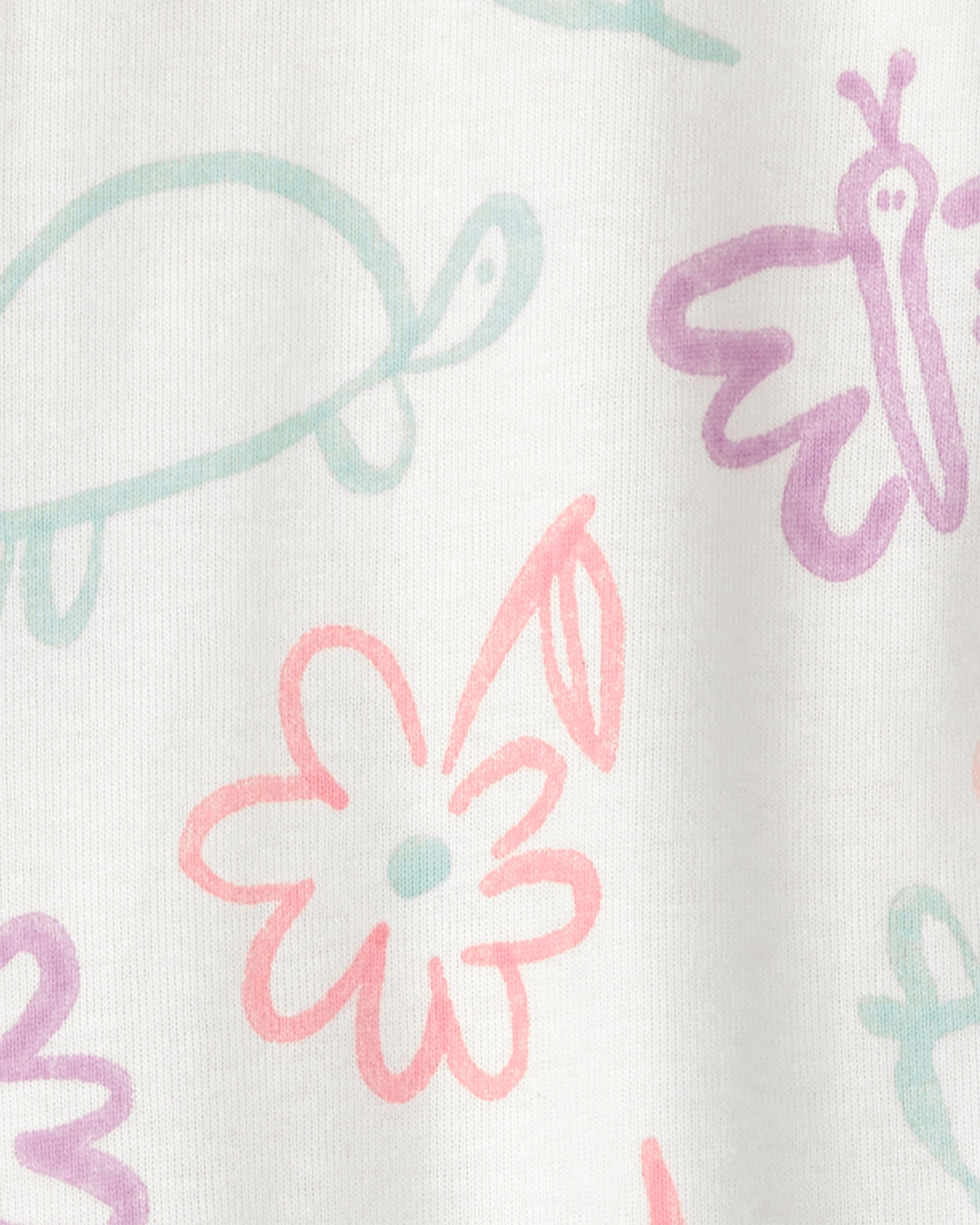 Pijama enterito de algodón con pie, diseño flores, tortugas y mariposas. Talles 12-24M Sin color