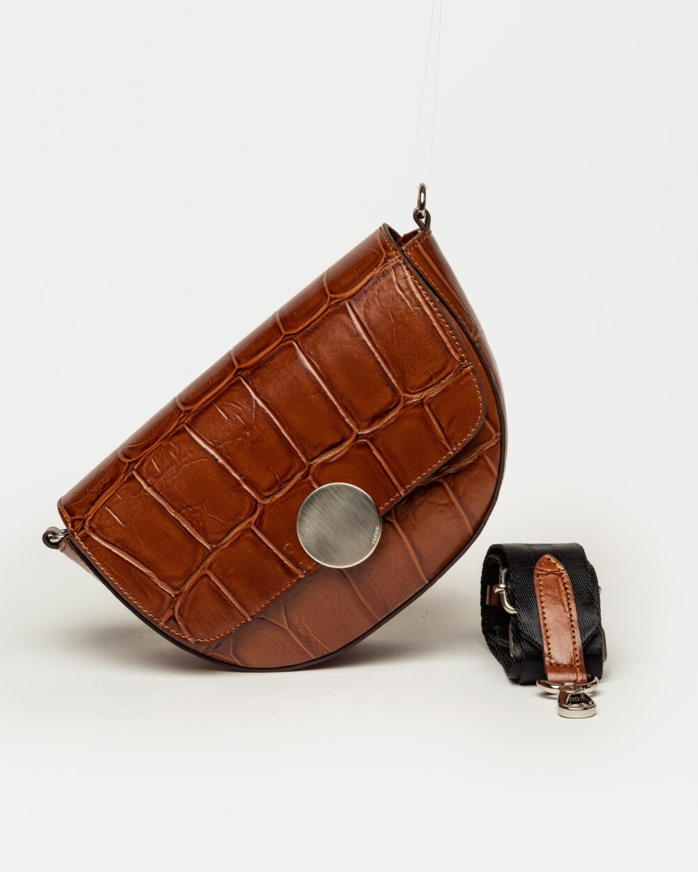 Bandolera The Circle en cuero croco Cuoio