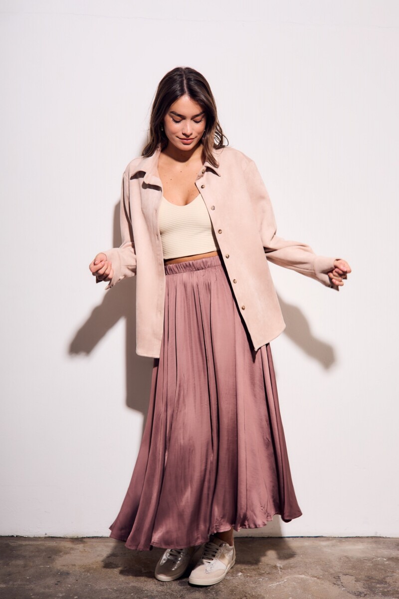 Falda Saten Pliegues Rosa