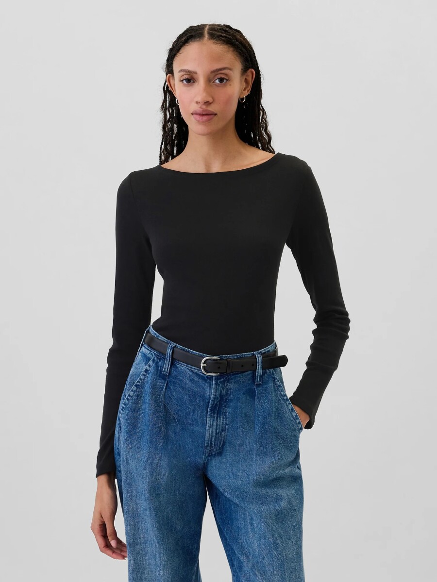 Remera Cuello Bote Mujer - True Black 