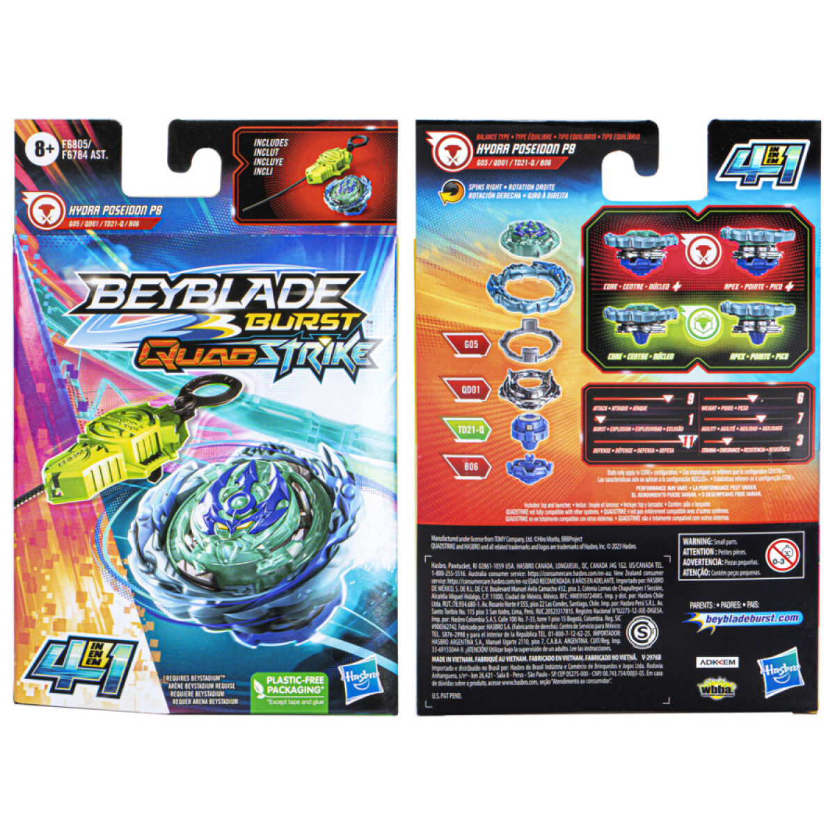 Figura Beyblade Burst Quadstrike Hydra Poseidon P8 