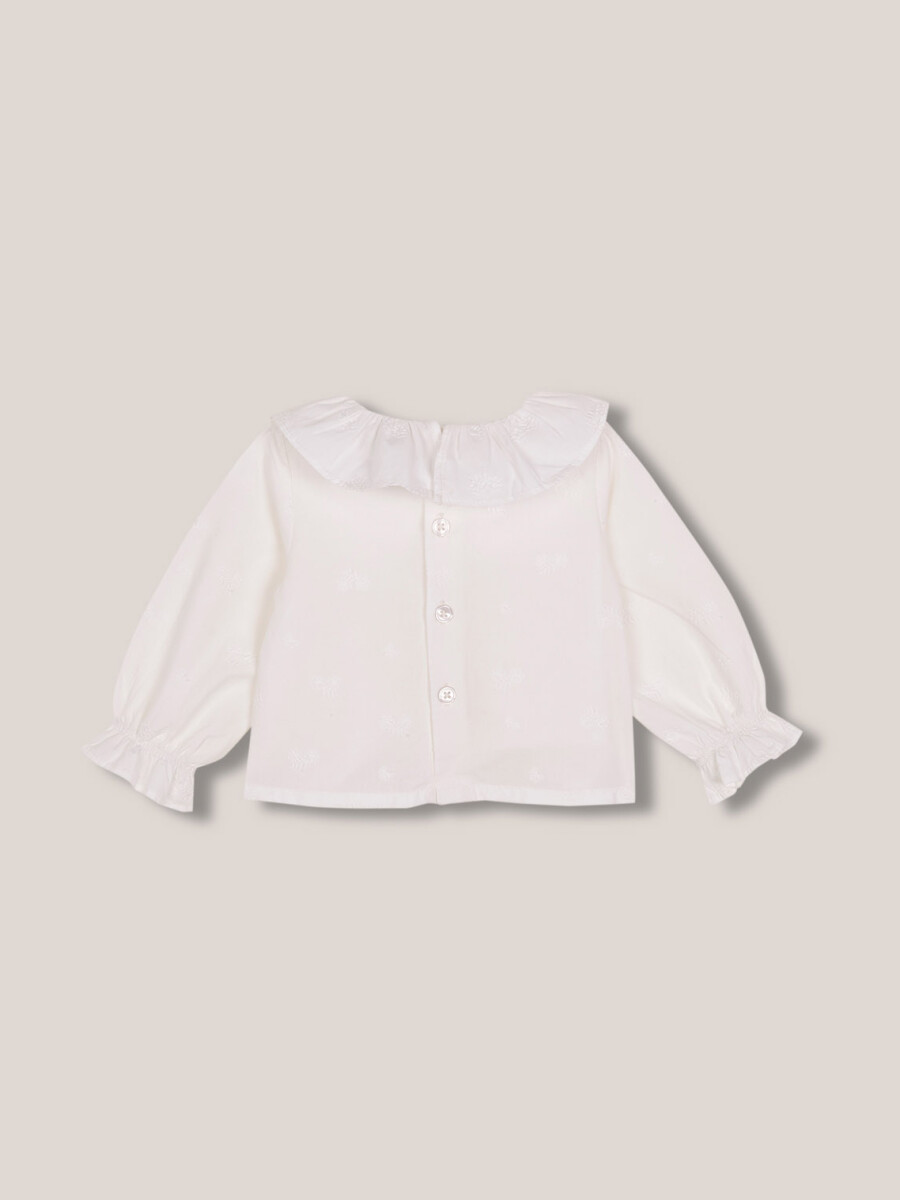 Blusa De Dobby Con Pliegue Central Blanco Roto